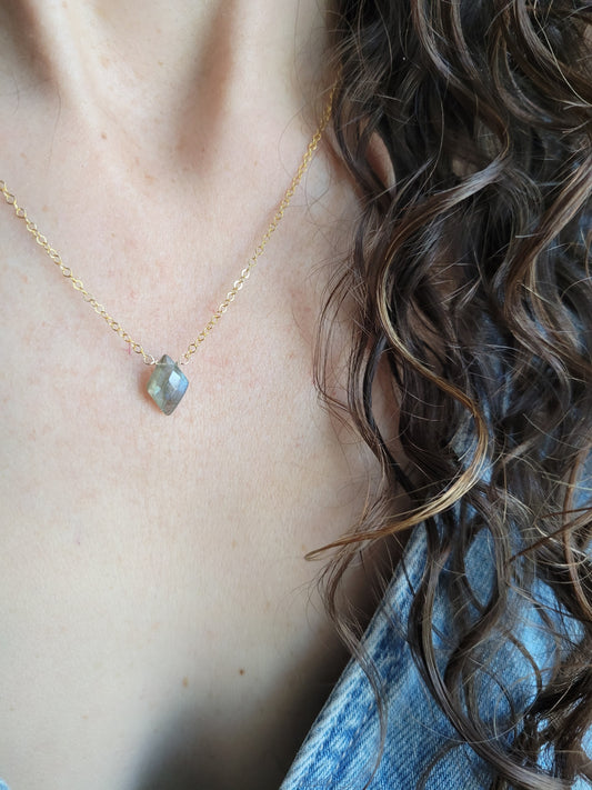 Dainty Labradorite Diamond Necklace