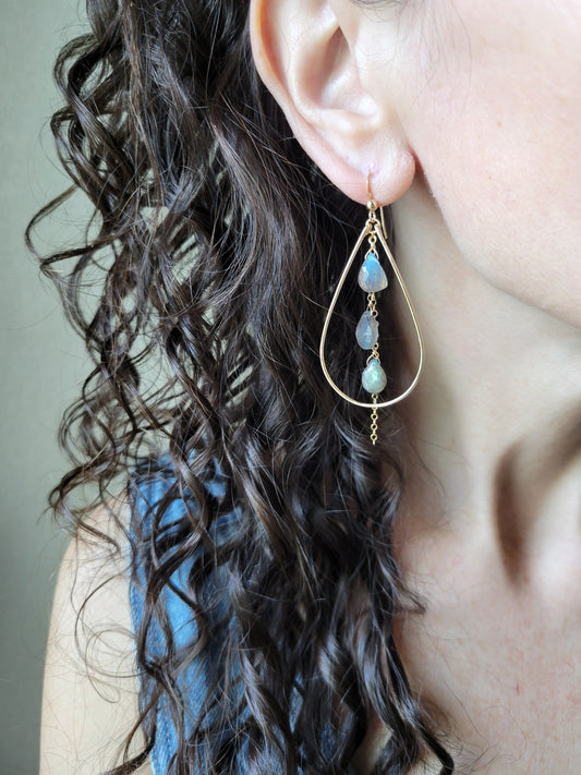 Labradorite Teardrop Dangle Hoop earrings