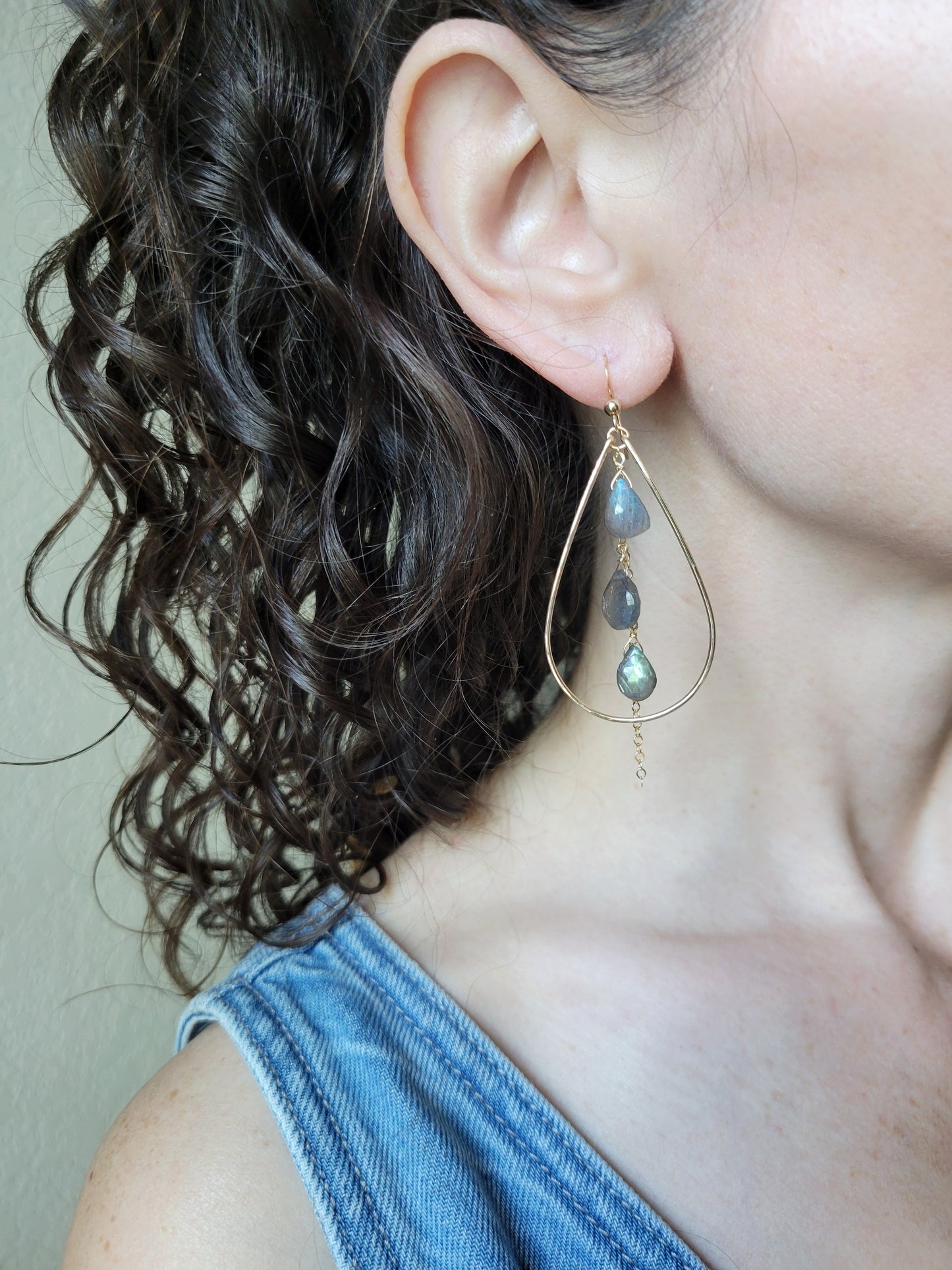 Labradorite Teardrop Dangle Hoop earrings