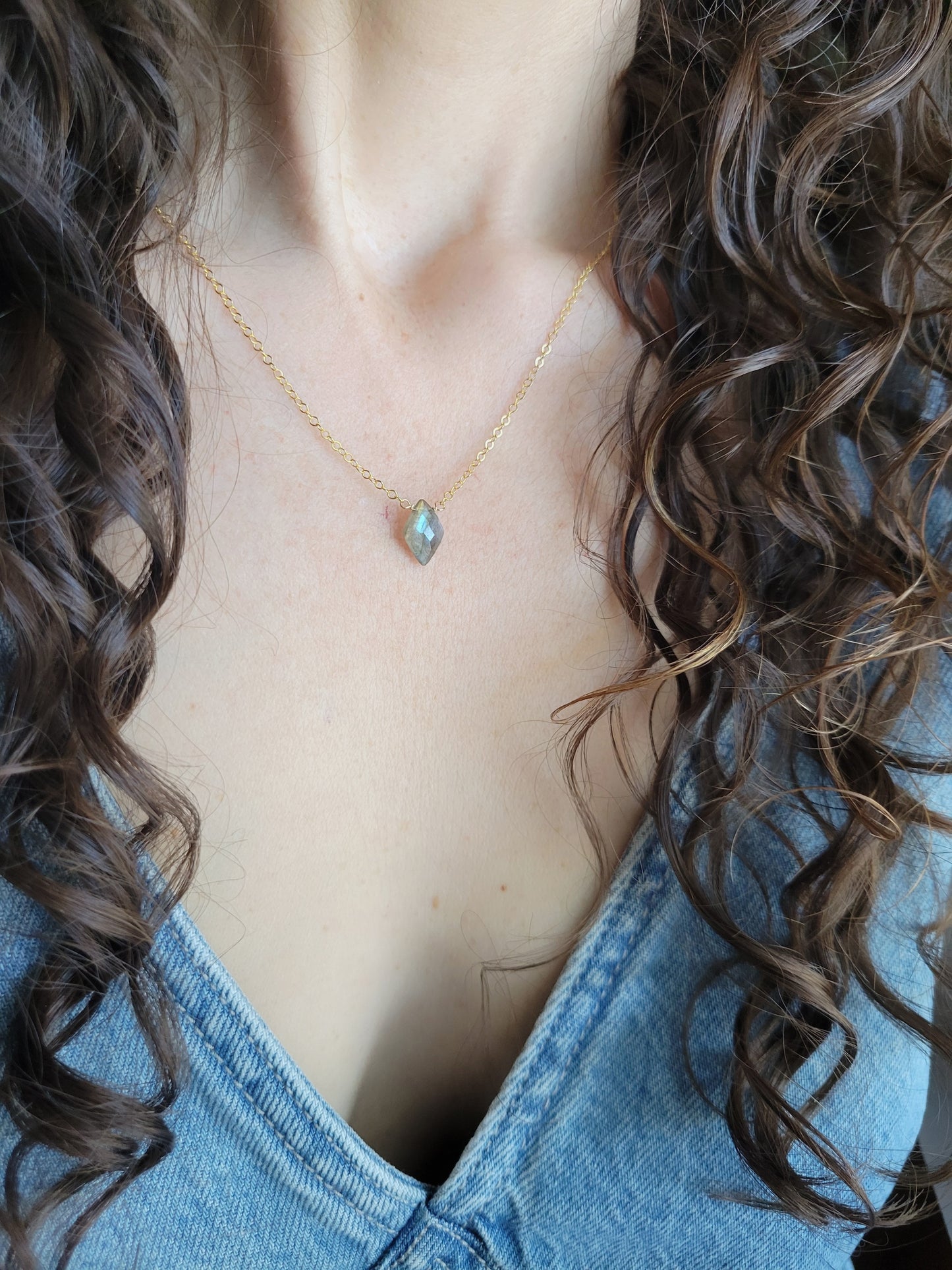 Dainty Labradorite Diamond Necklace