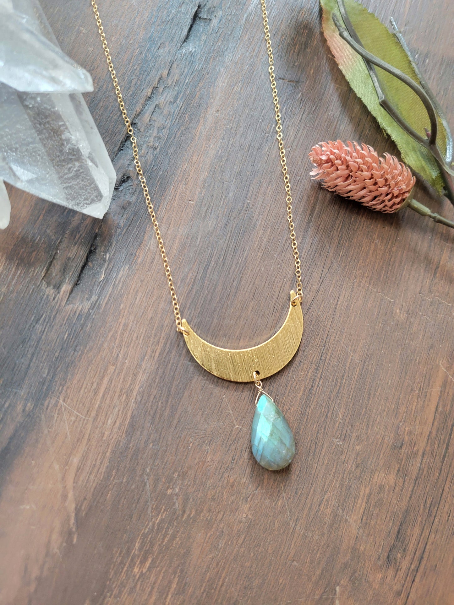 Crescent Moon Labradorite Necklace
