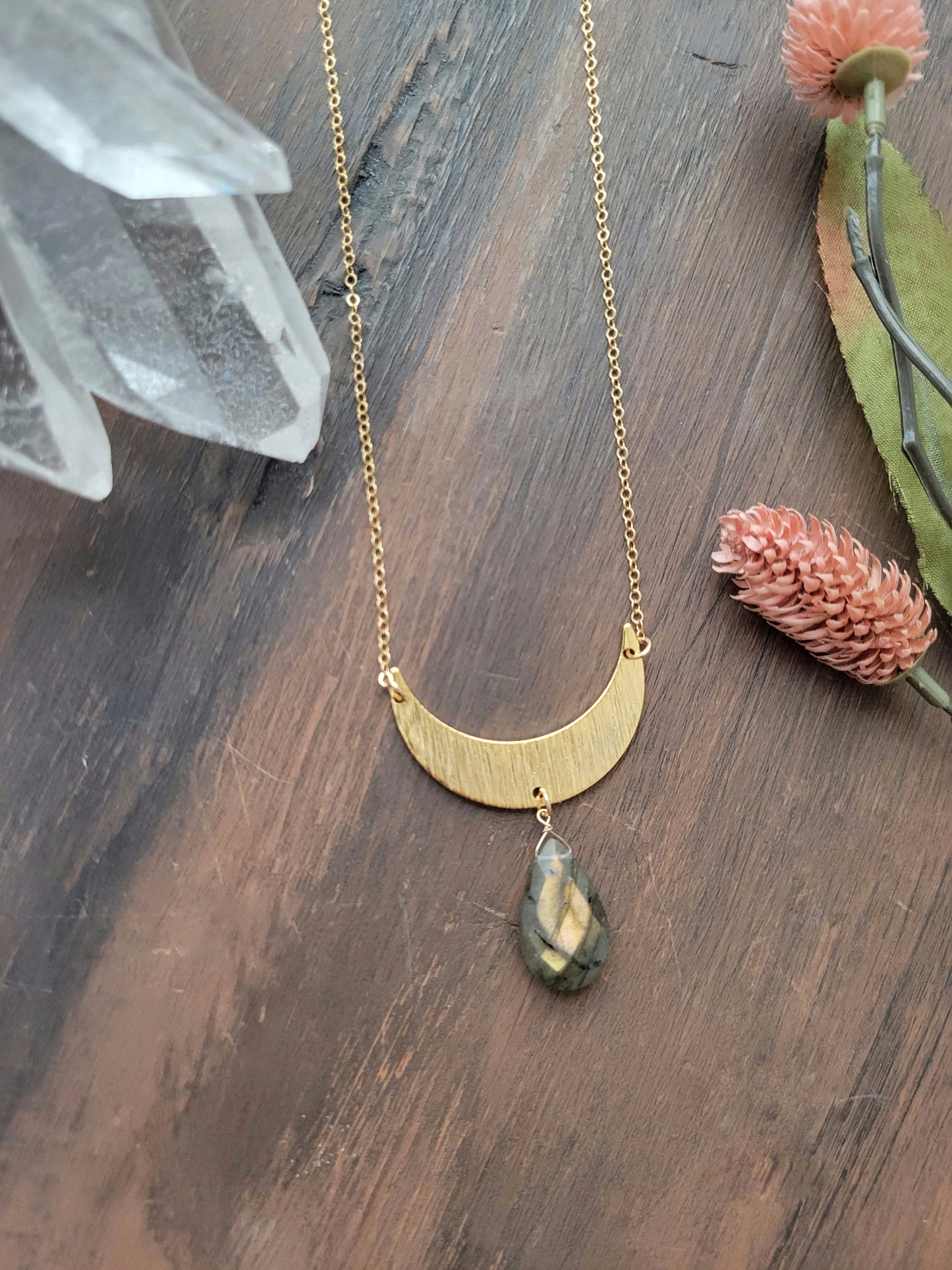 Crescent Moon Labradorite Necklace