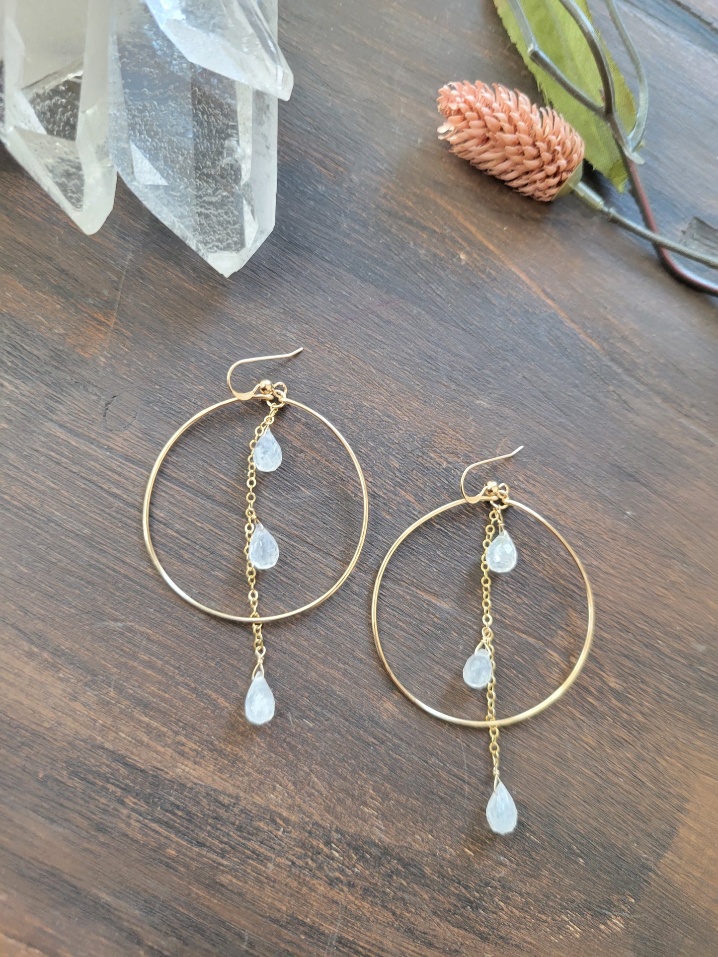 Moonstone Hoop Dangle Earrings