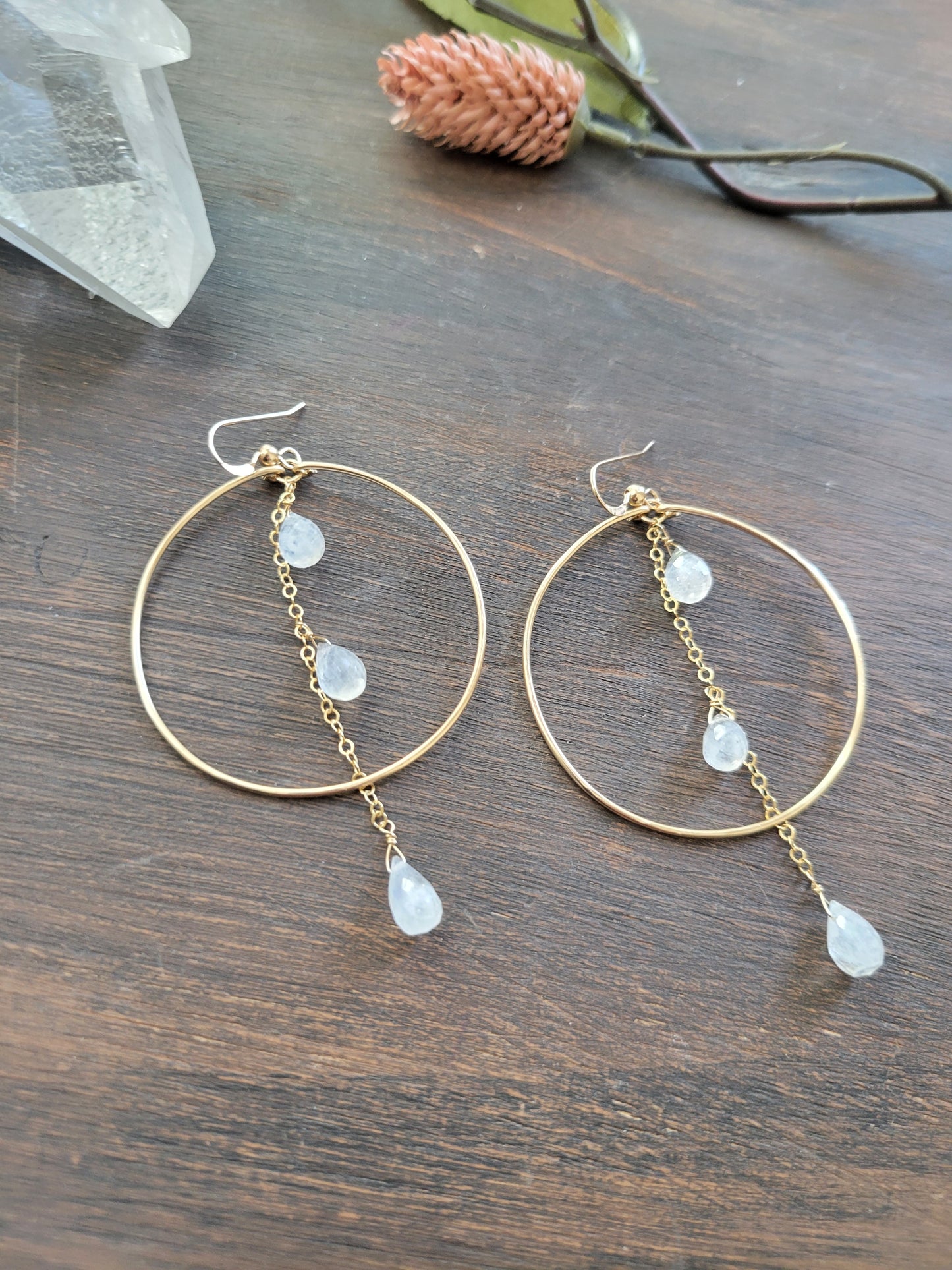 Moonstone Hoop Dangle Earrings