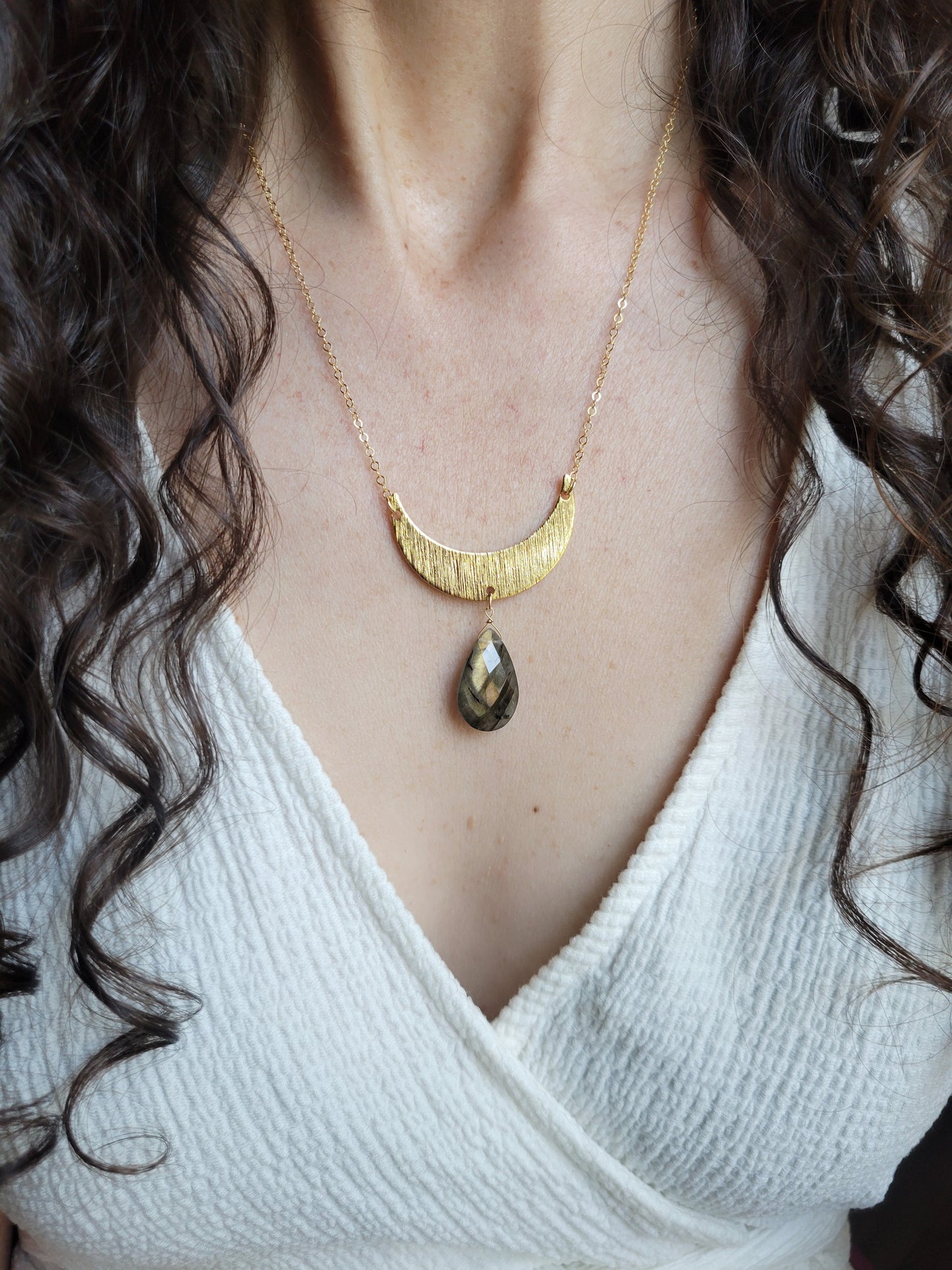 Crescent Moon Labradorite Necklace