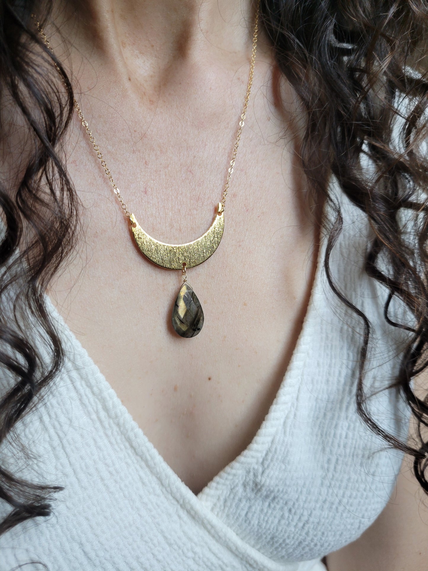 Crescent Moon Labradorite Necklace