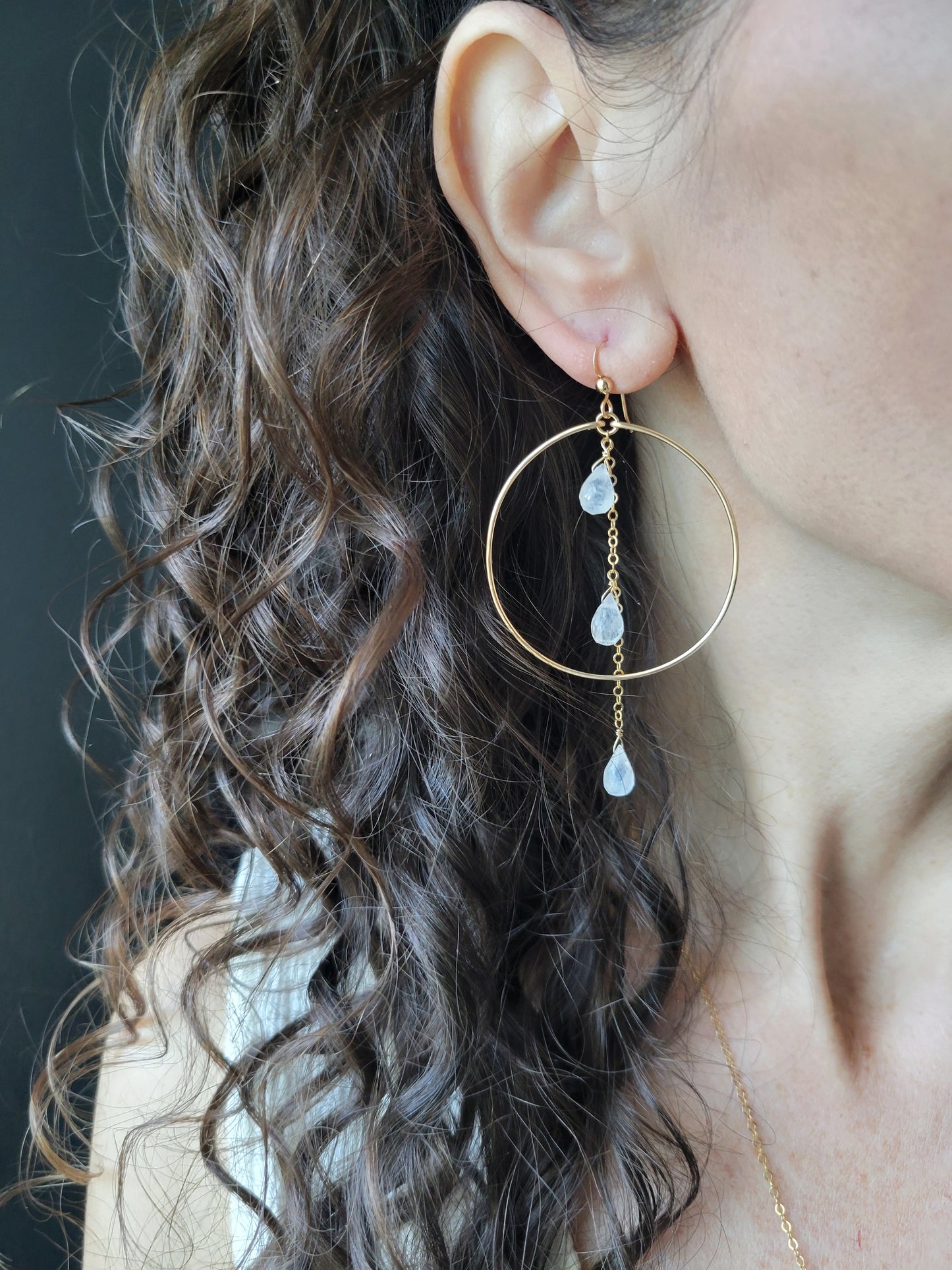 Moonstone Hoop Dangle Earrings