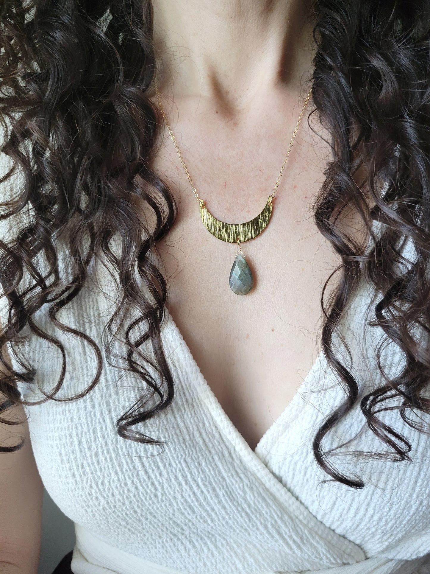 Crescent Moon Labradorite Necklace