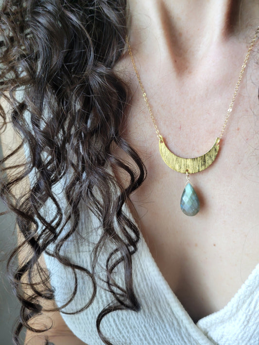 Crescent Moon Labradorite Necklace