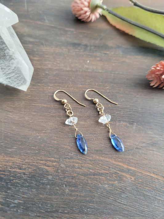 Kyanite and Herkimer Diamond Dangle Earrings