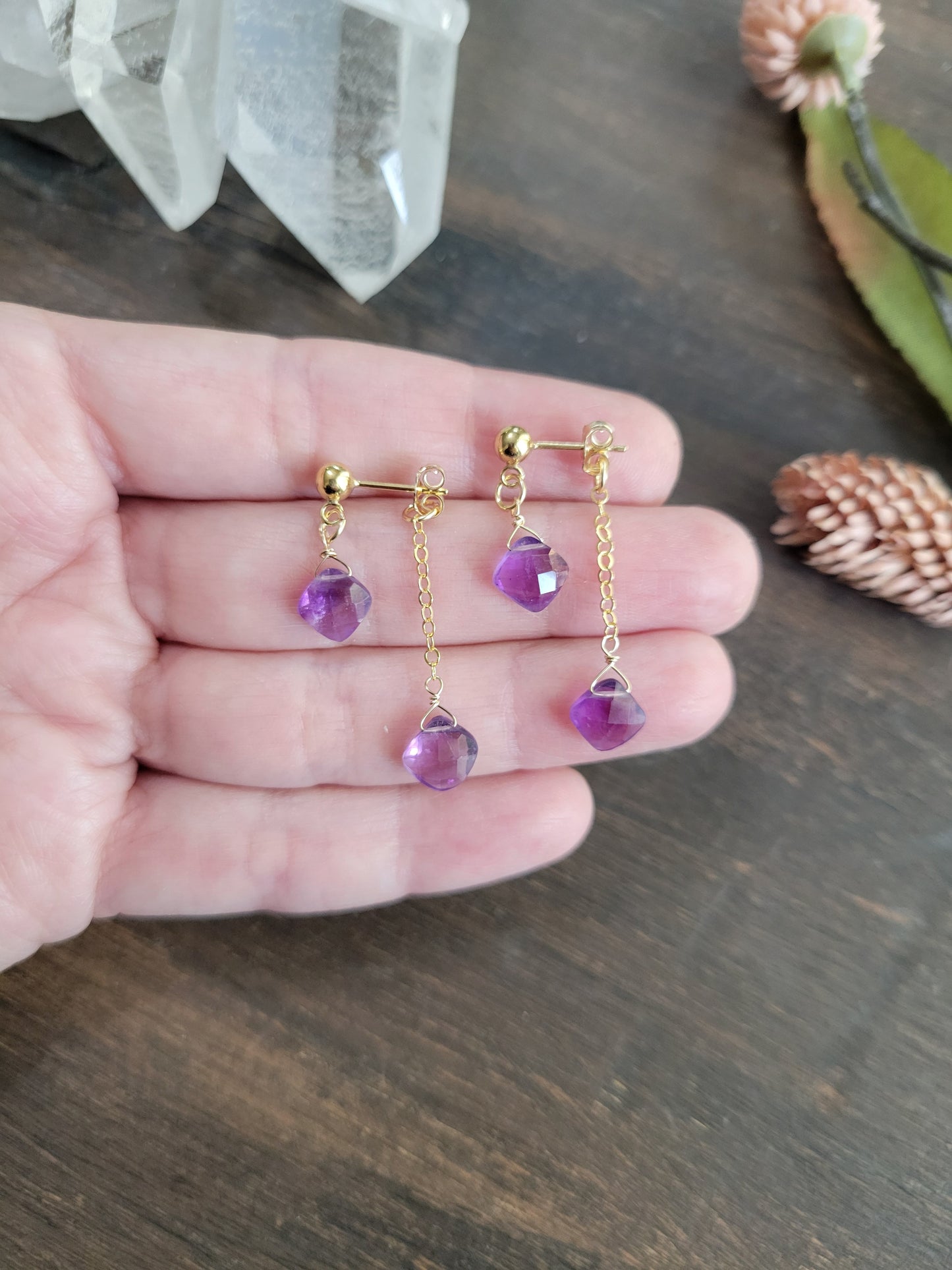 Amethyst Dangle Stud Earrings