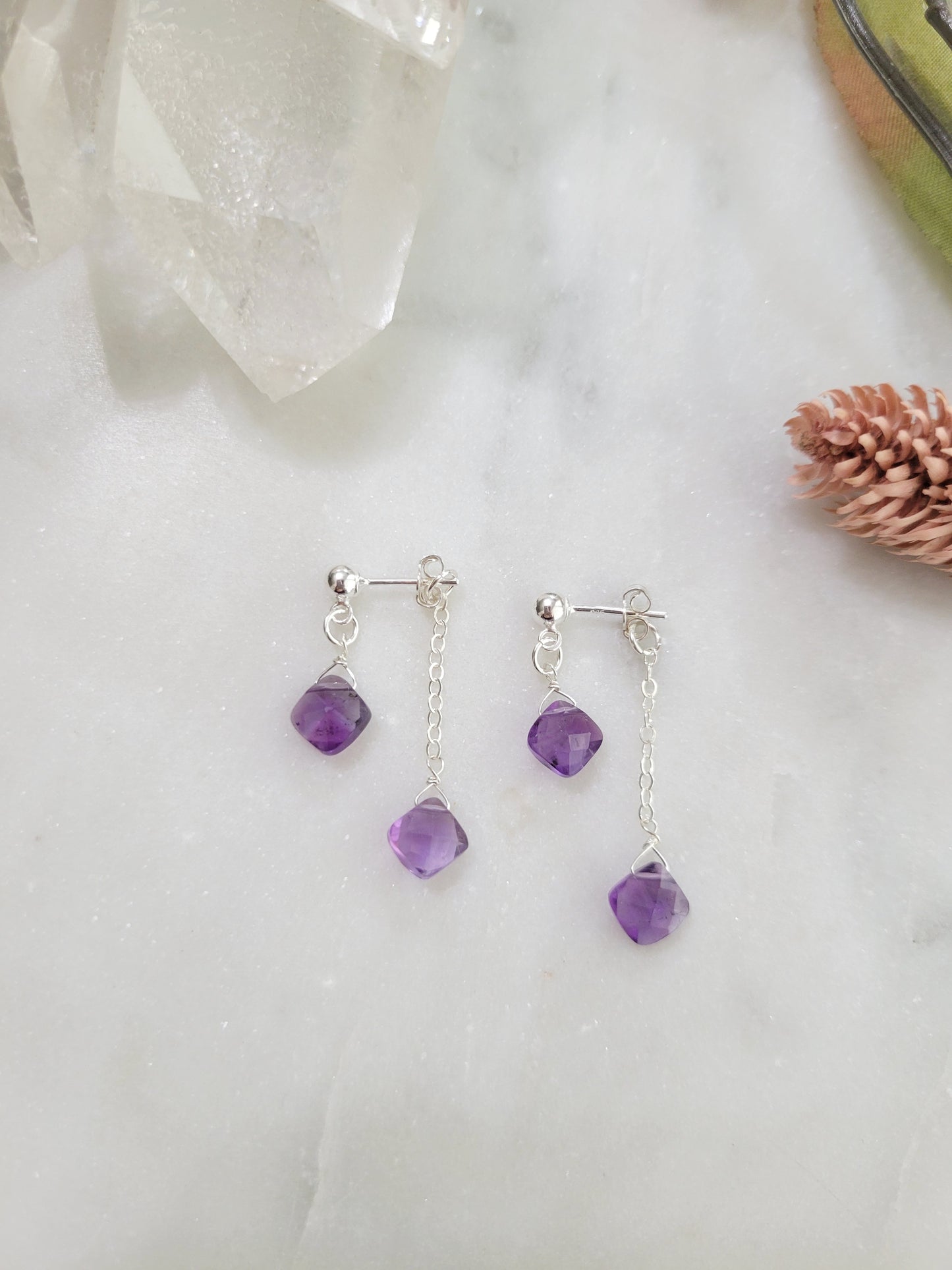 Amethyst Dangle Stud Earrings