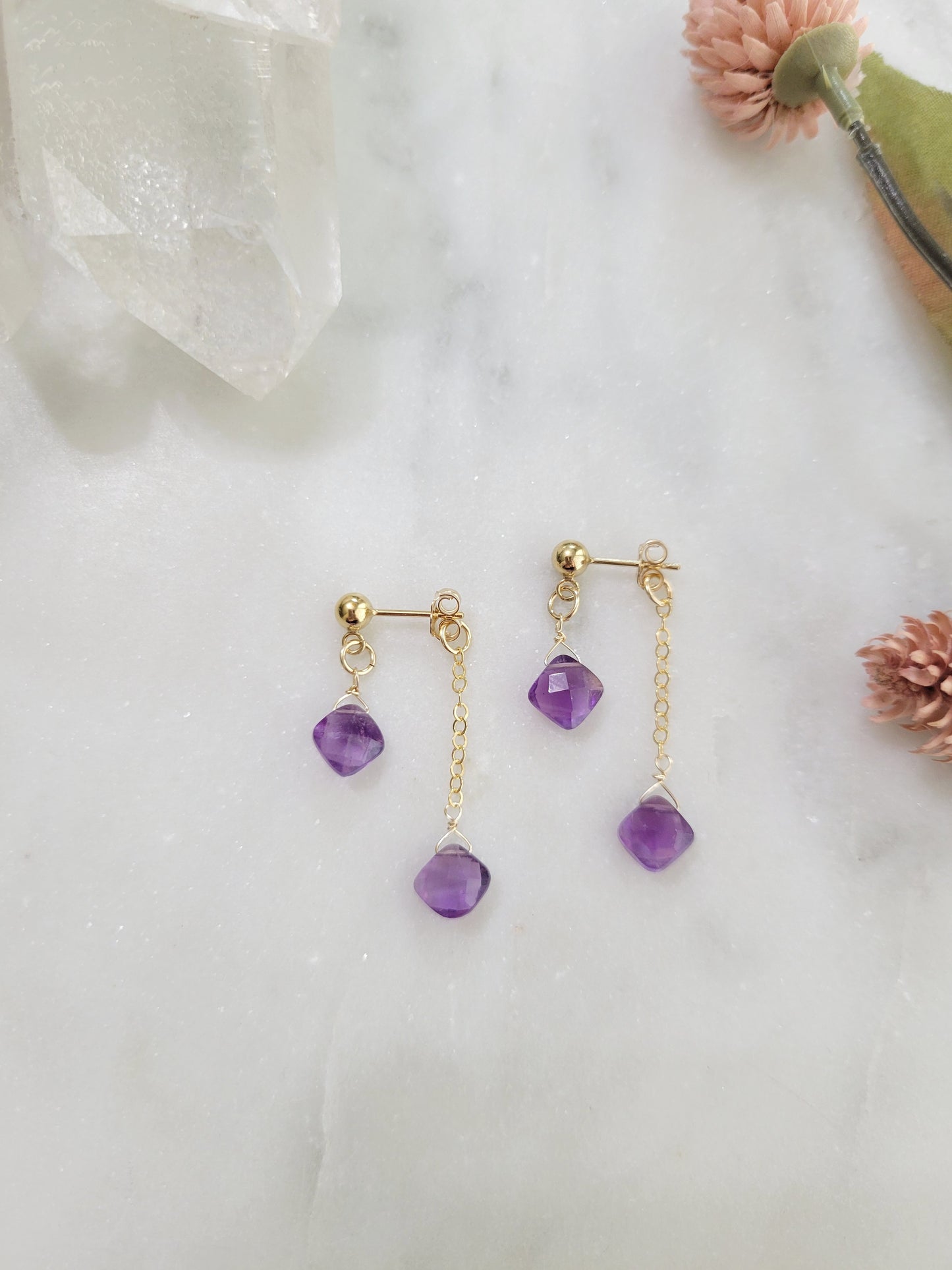 Amethyst Dangle Stud Earrings