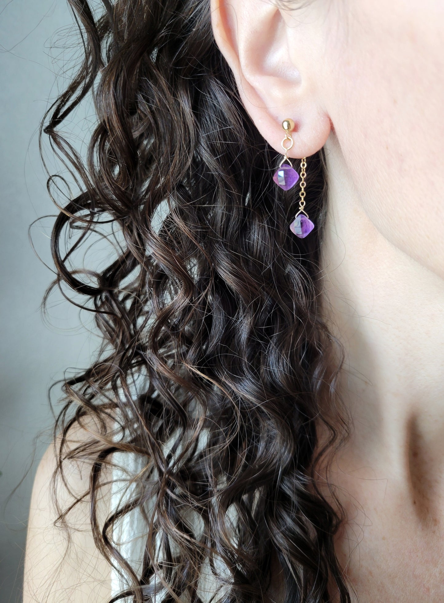 Amethyst Dangle Stud Earrings
