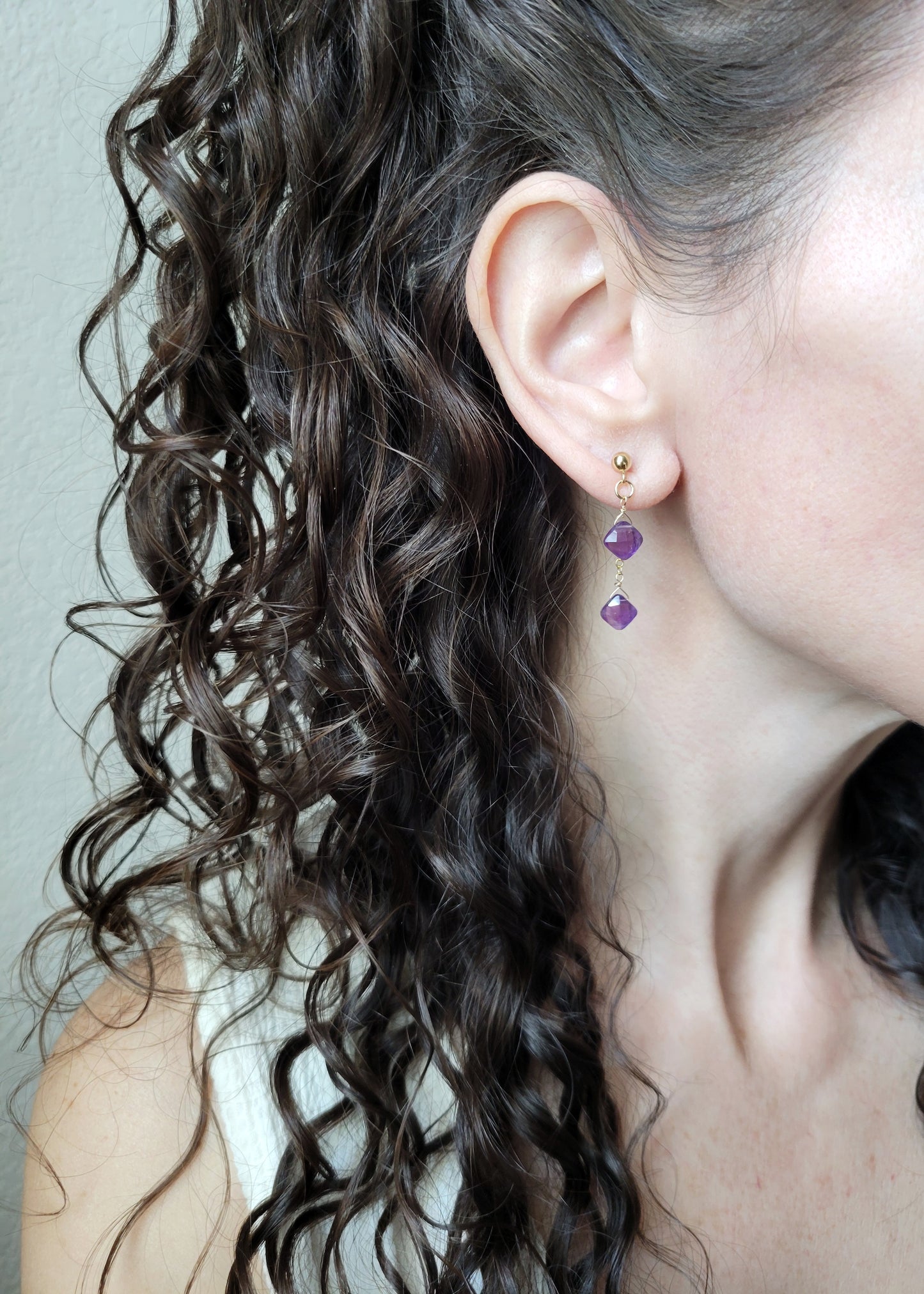 Amethyst Dangle Stud Earrings