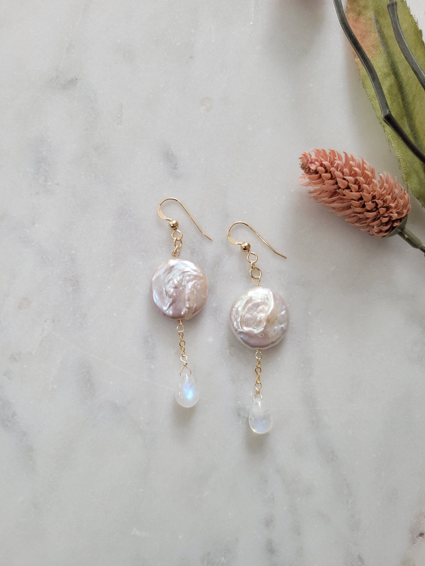 Pearl and Moonstone Dangle Earrings