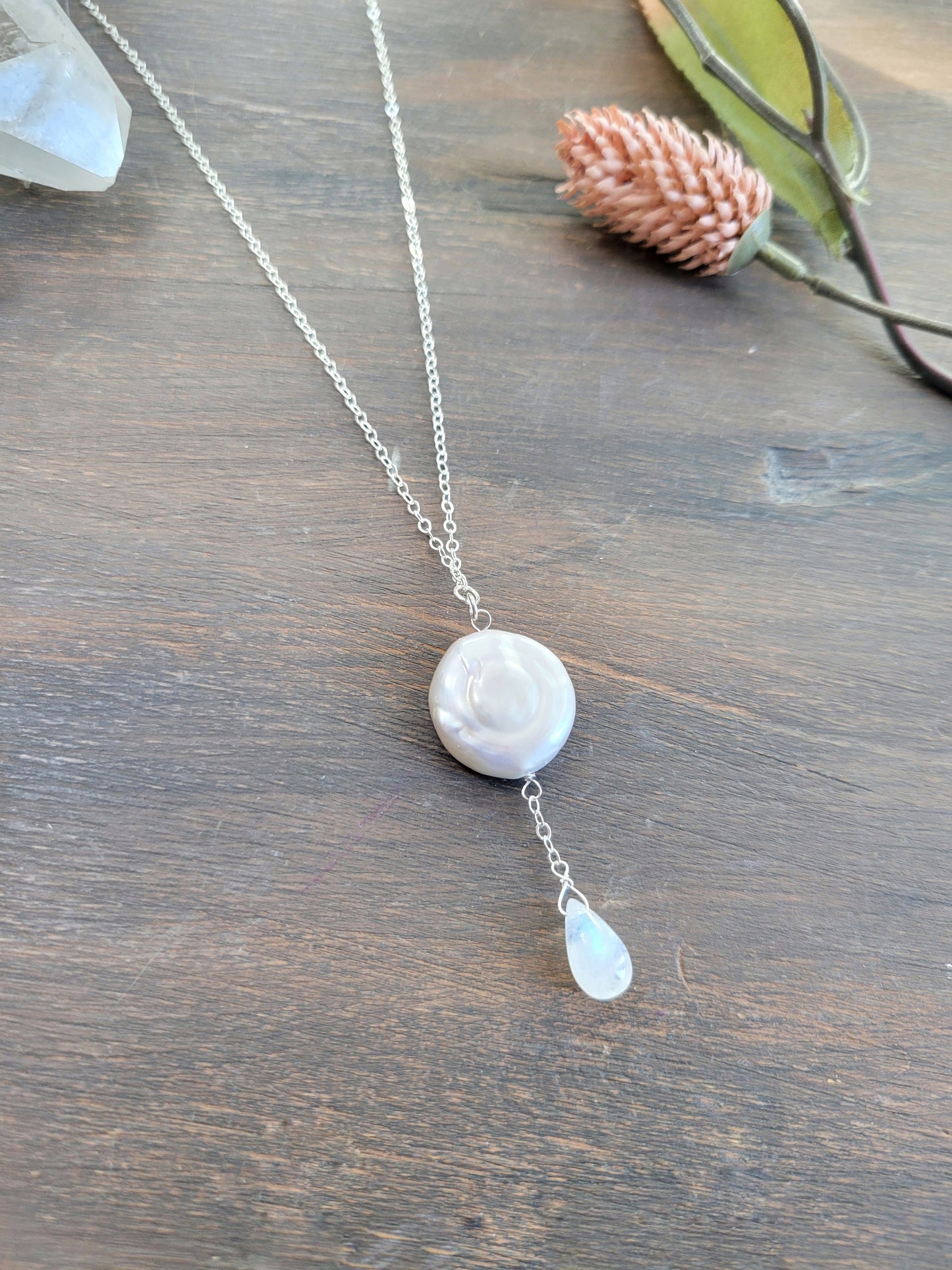 Pearl and Moonstone Y Necklace