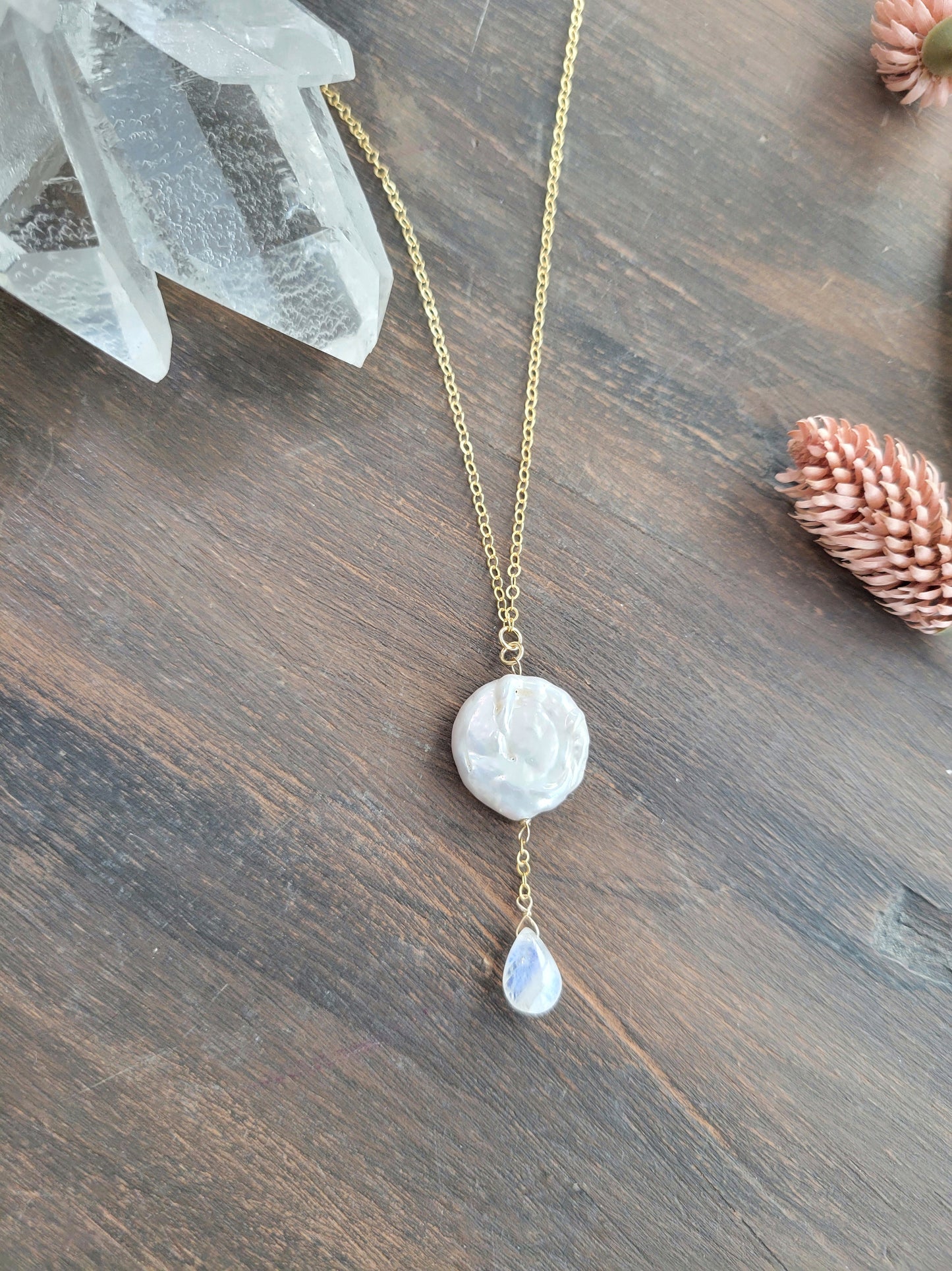 Pearl and Moonstone Y Necklace
