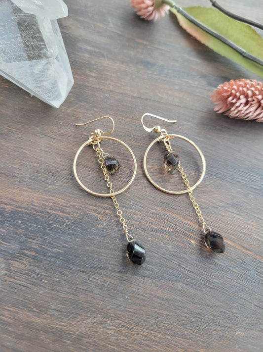 Smoky Quartz Dangle Hoop Earrings