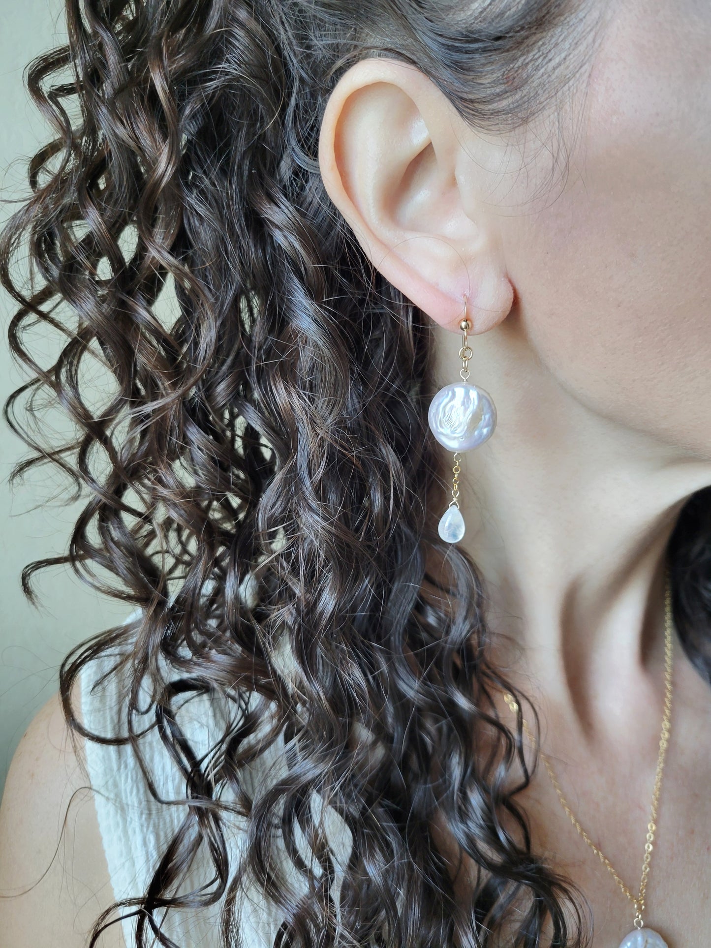 Pearl and Moonstone Dangle Earrings