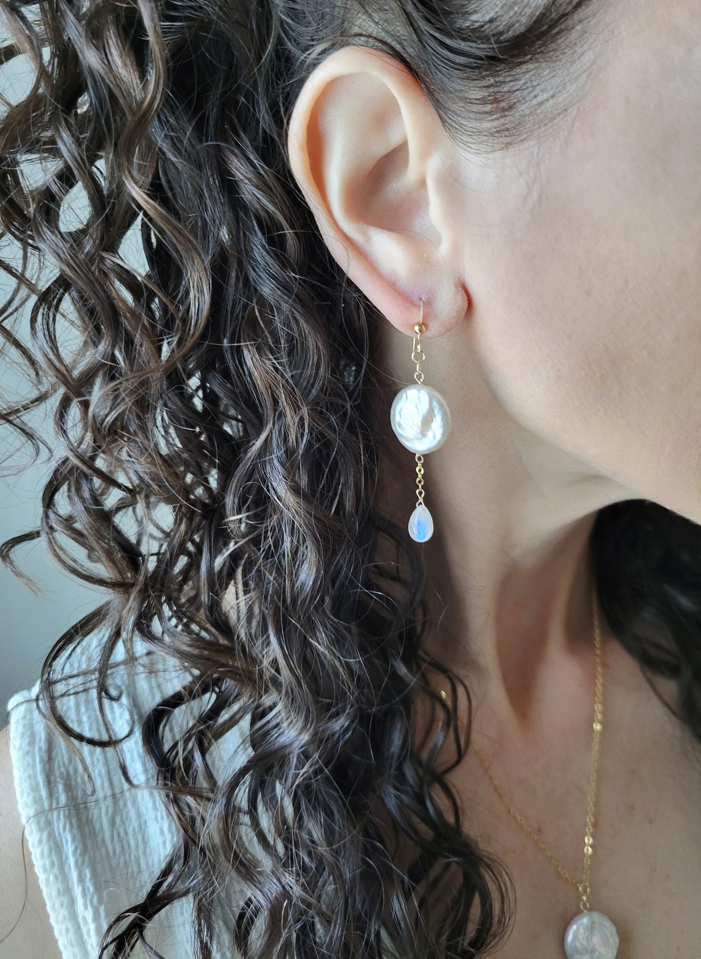 Pearl and Moonstone Dangle Earrings