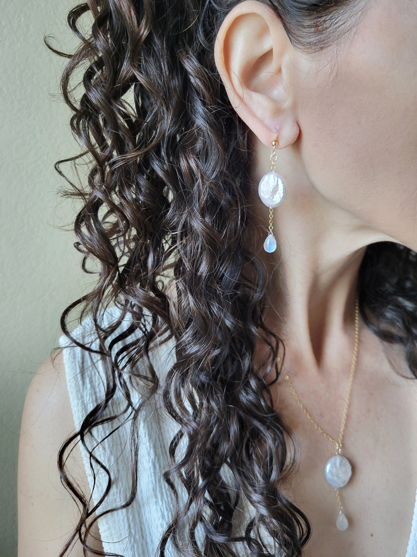 Pearl and Moonstone Dangle Earrings