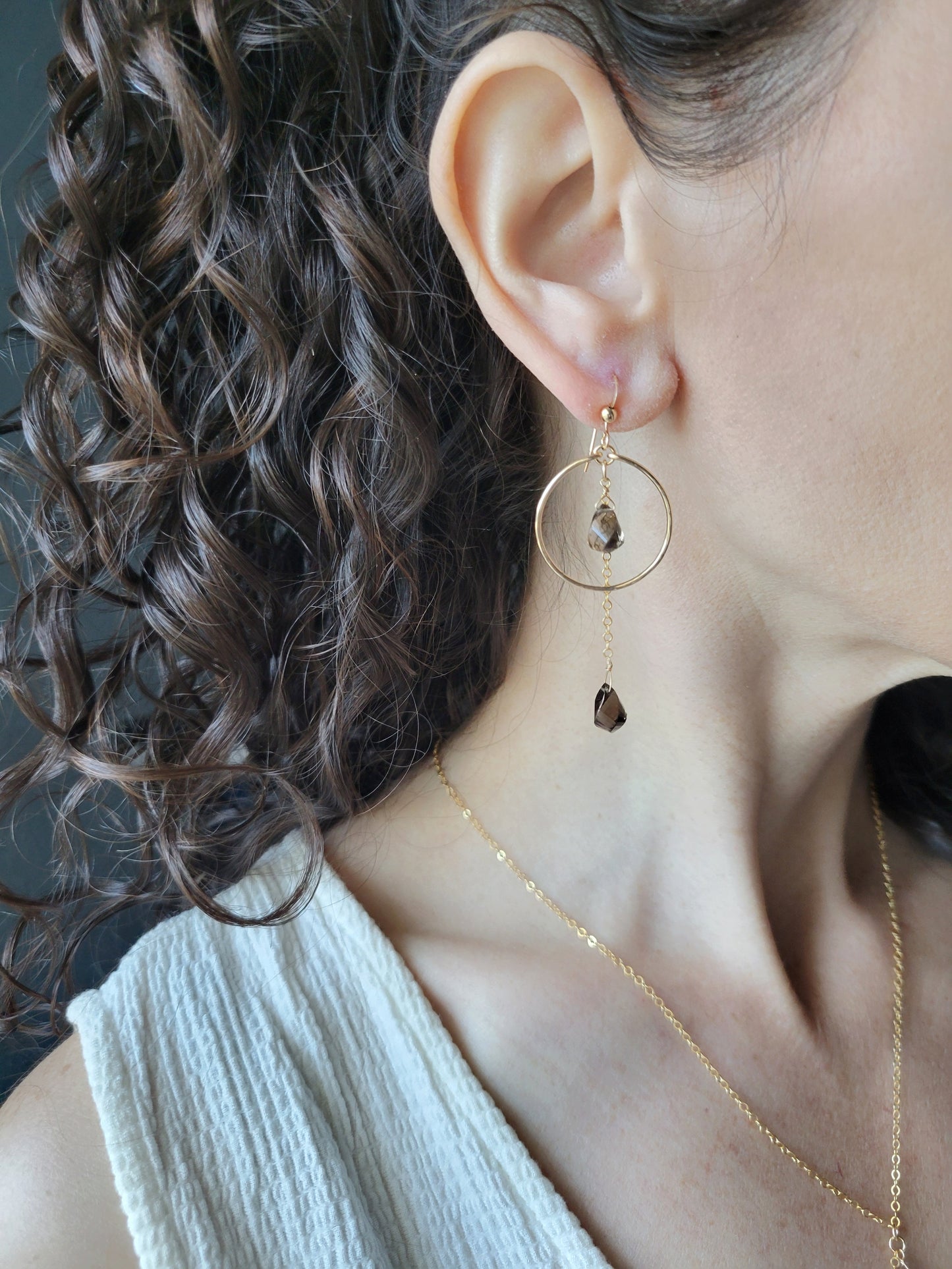 Smoky Quartz Dangle Hoop Earrings