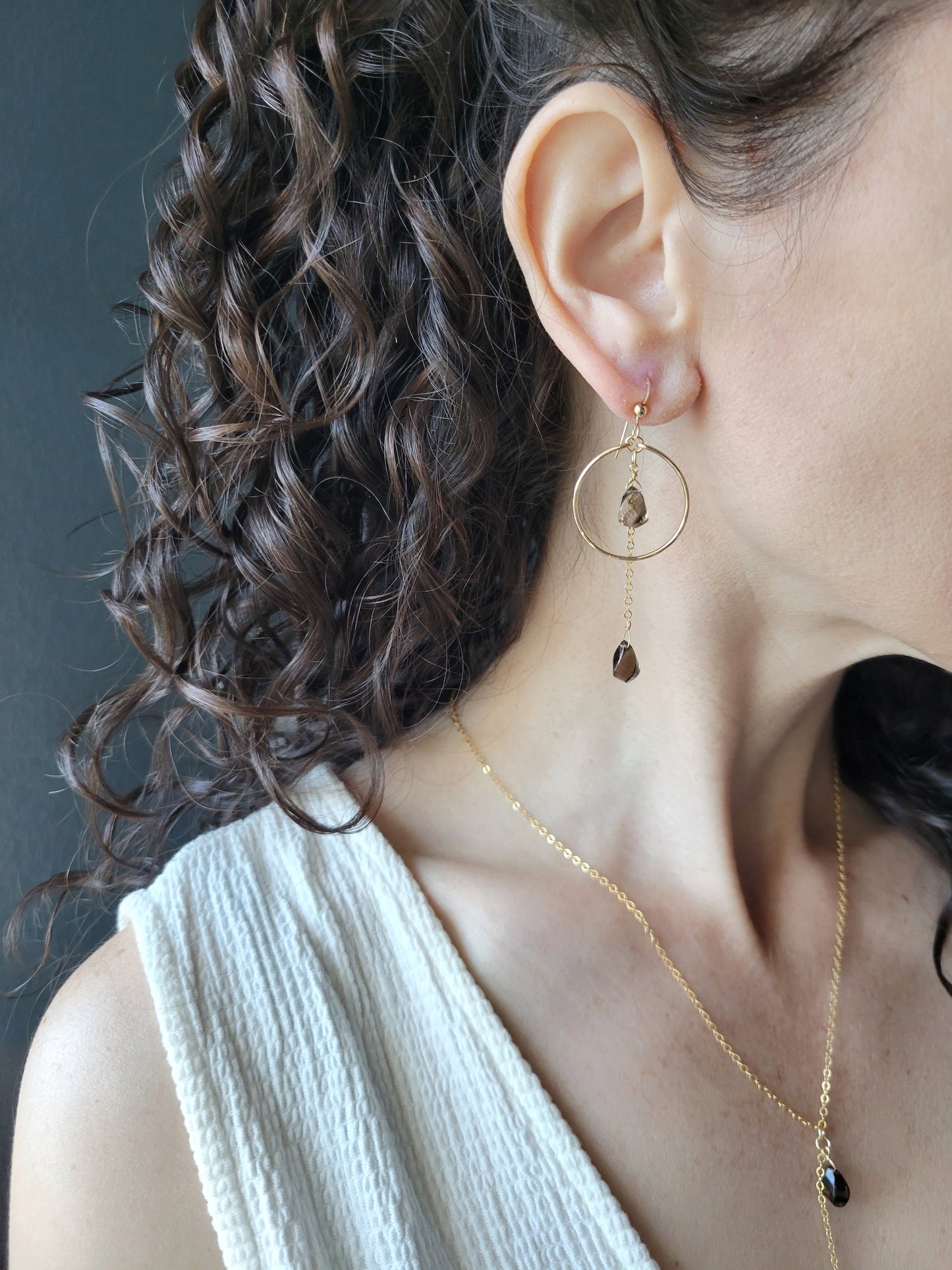 Smoky Quartz Dangle Hoop Earrings