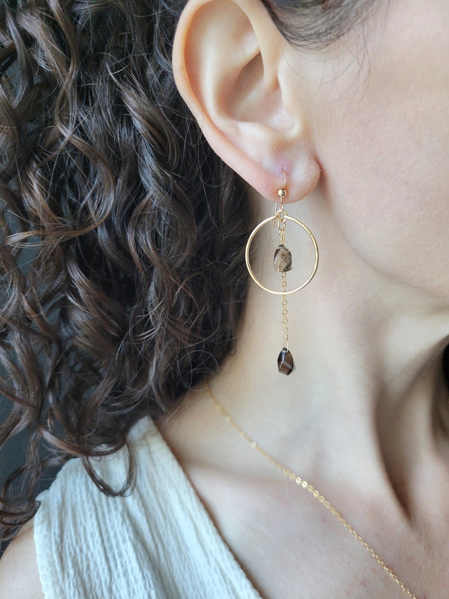 Smoky Quartz Dangle Hoop Earrings