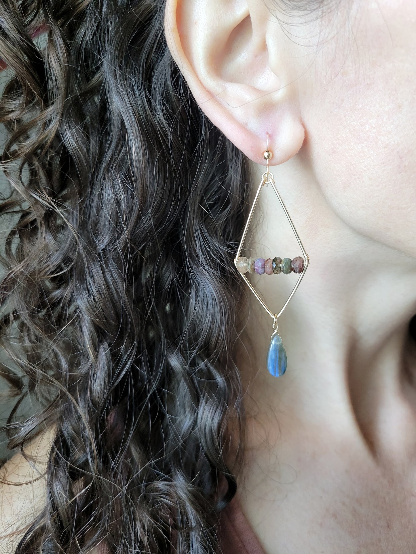 Watermelon Tourmaline and Labradorite Dangle Earrings