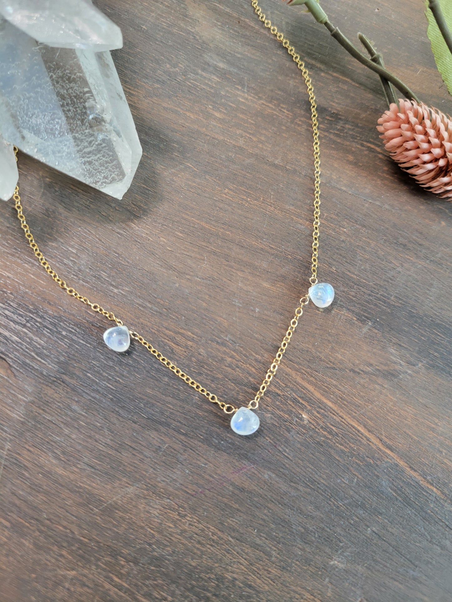 Dainty Moonstone Dew Drop Necklace
