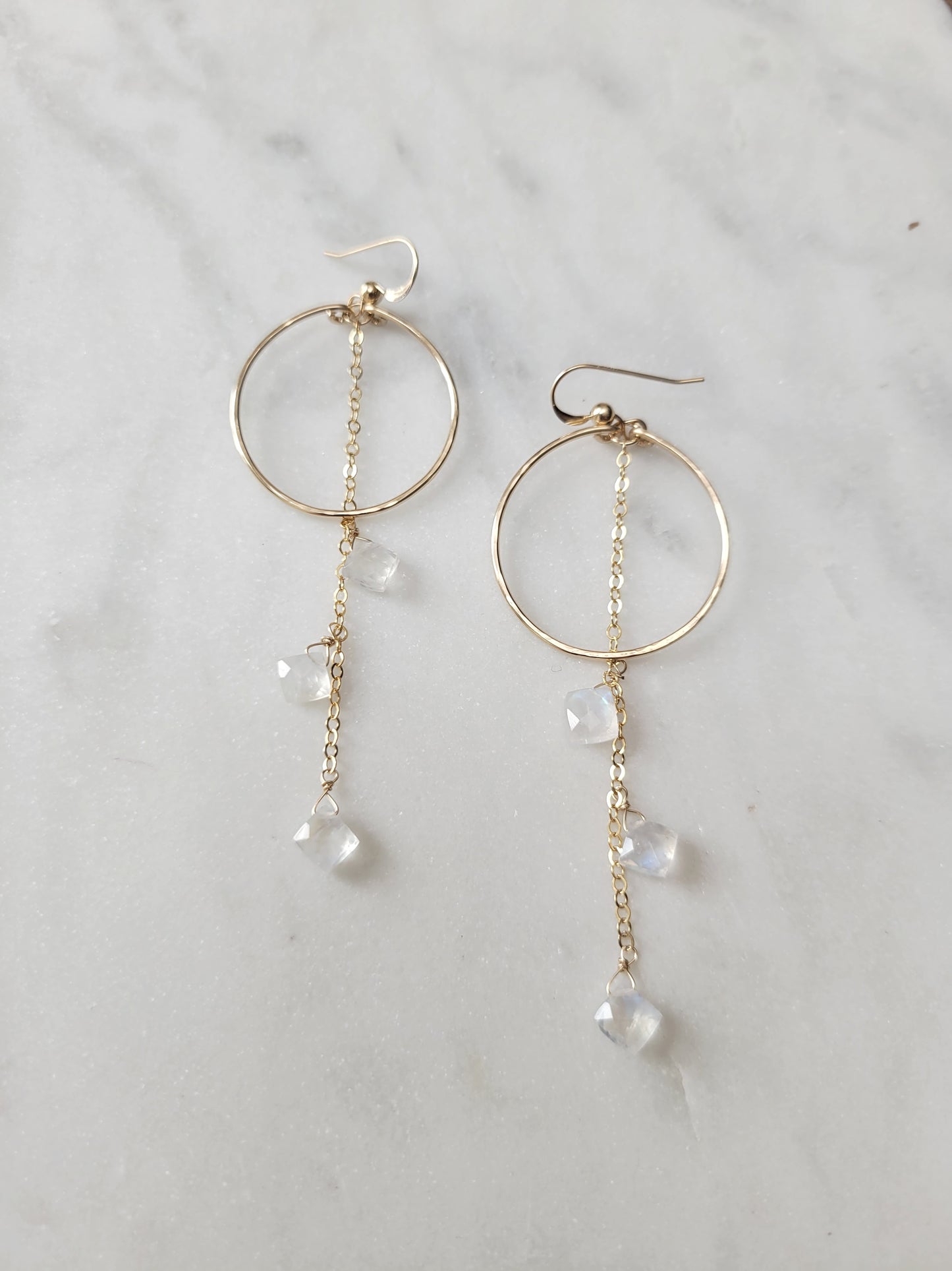 Moonstone Hoop Drop Earrings