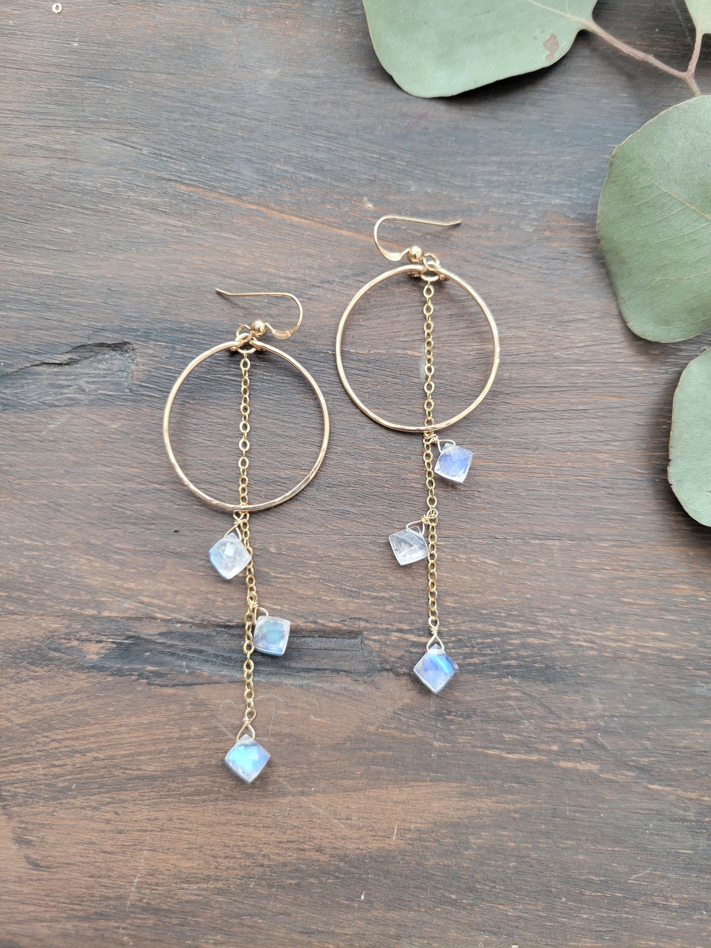 Moonstone Hoop Drop Earrings