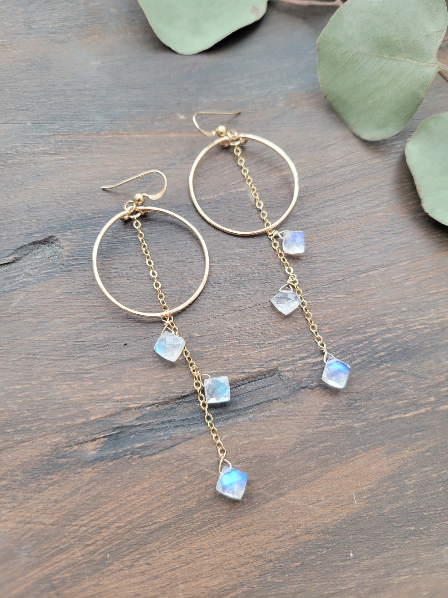 Moonstone Hoop Drop Earrings