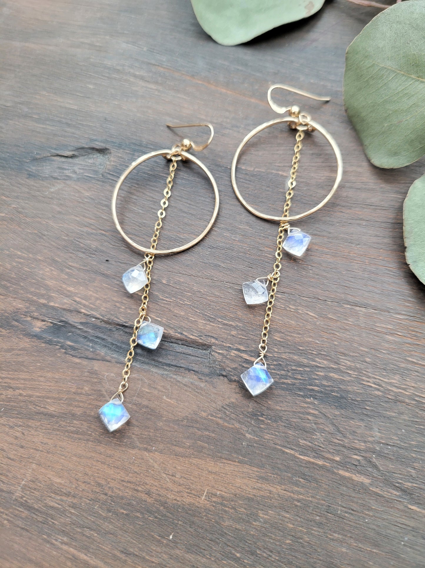 Moonstone Hoop Drop Earrings
