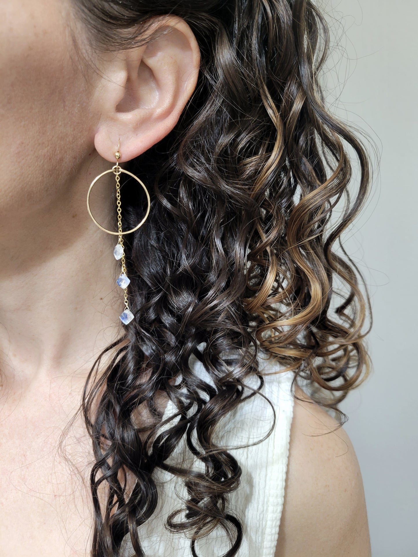 Moonstone Hoop Drop Earrings