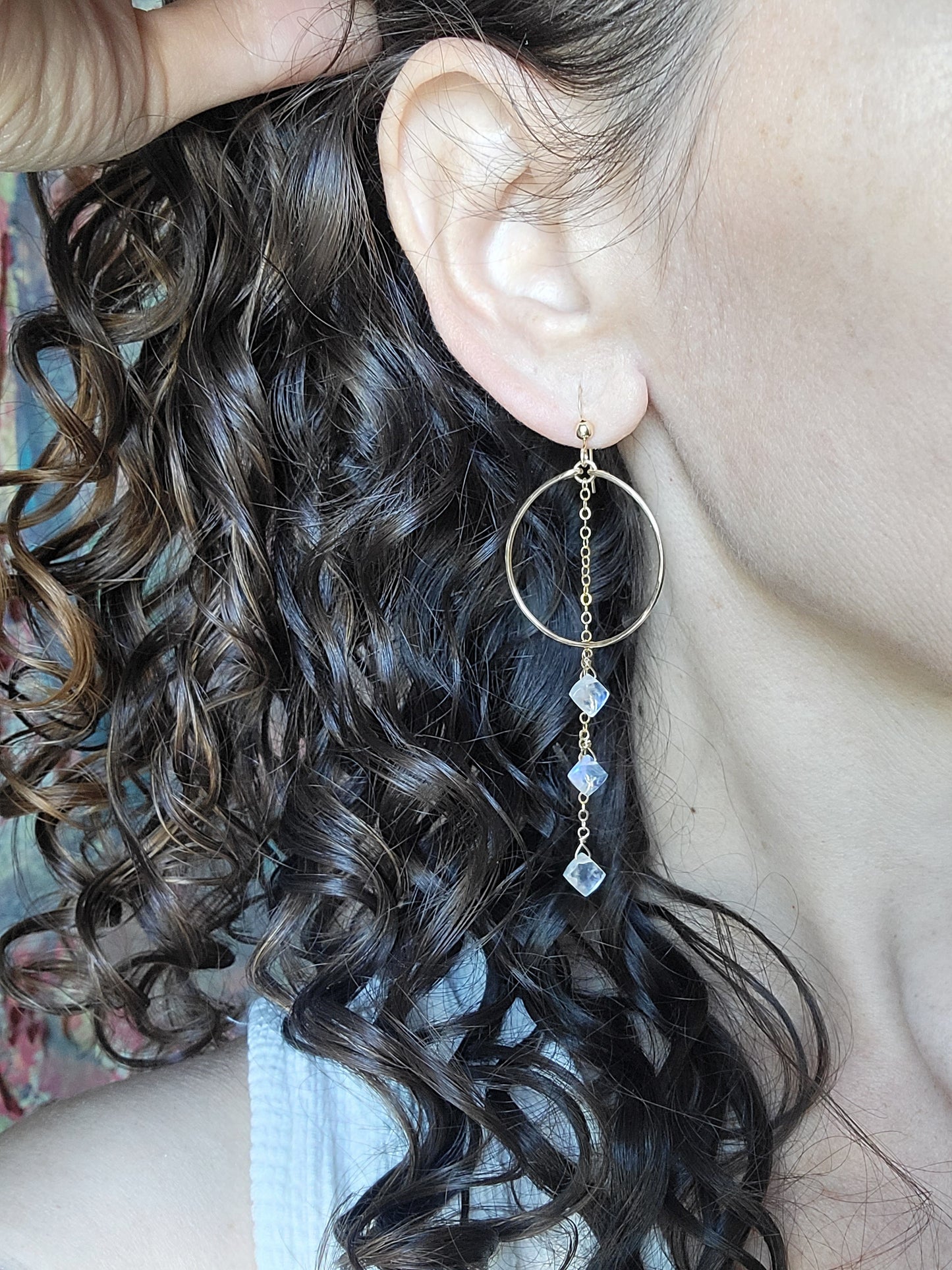 Moonstone Hoop Drop Earrings