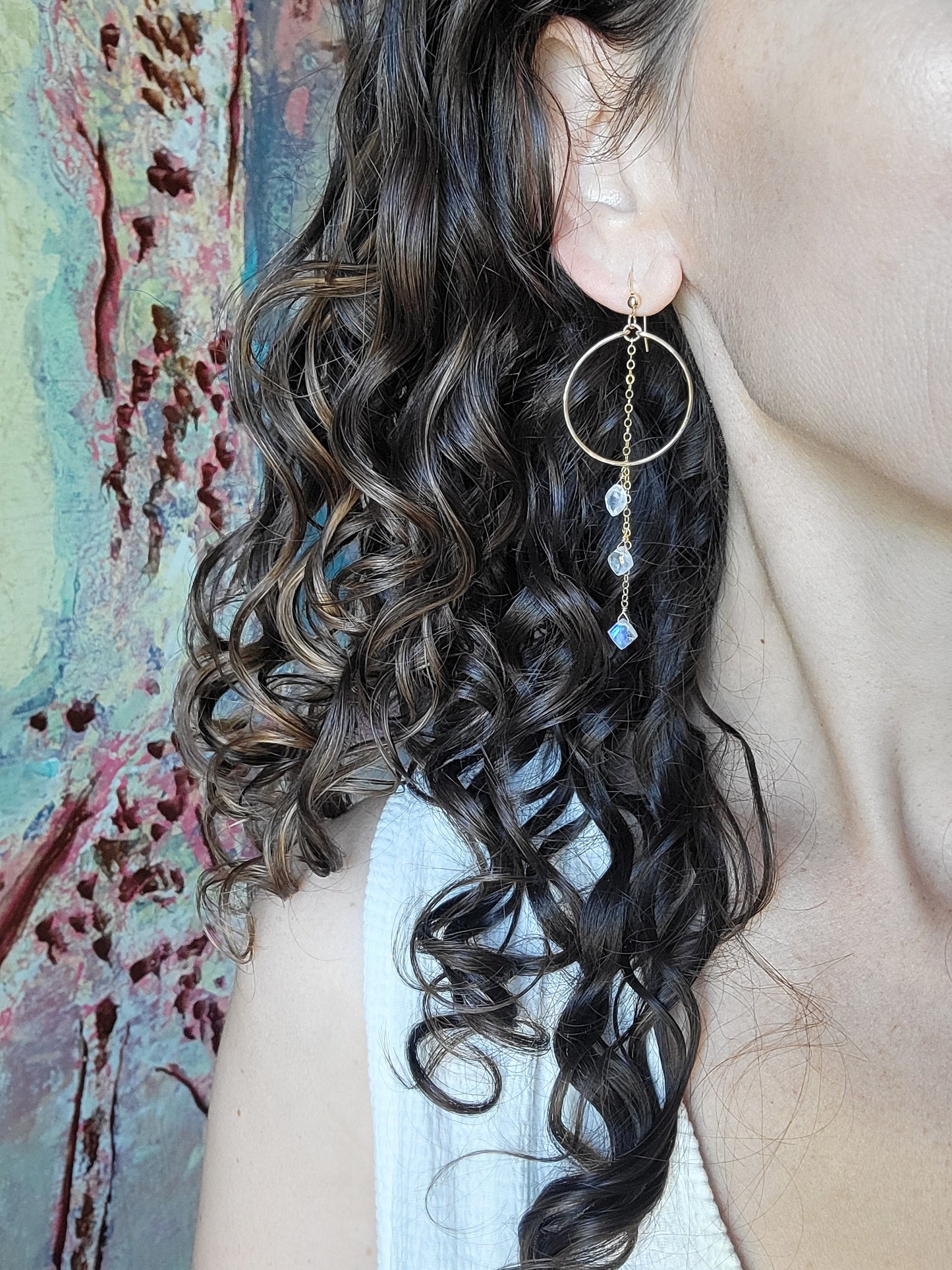 Moonstone Hoop Drop Earrings