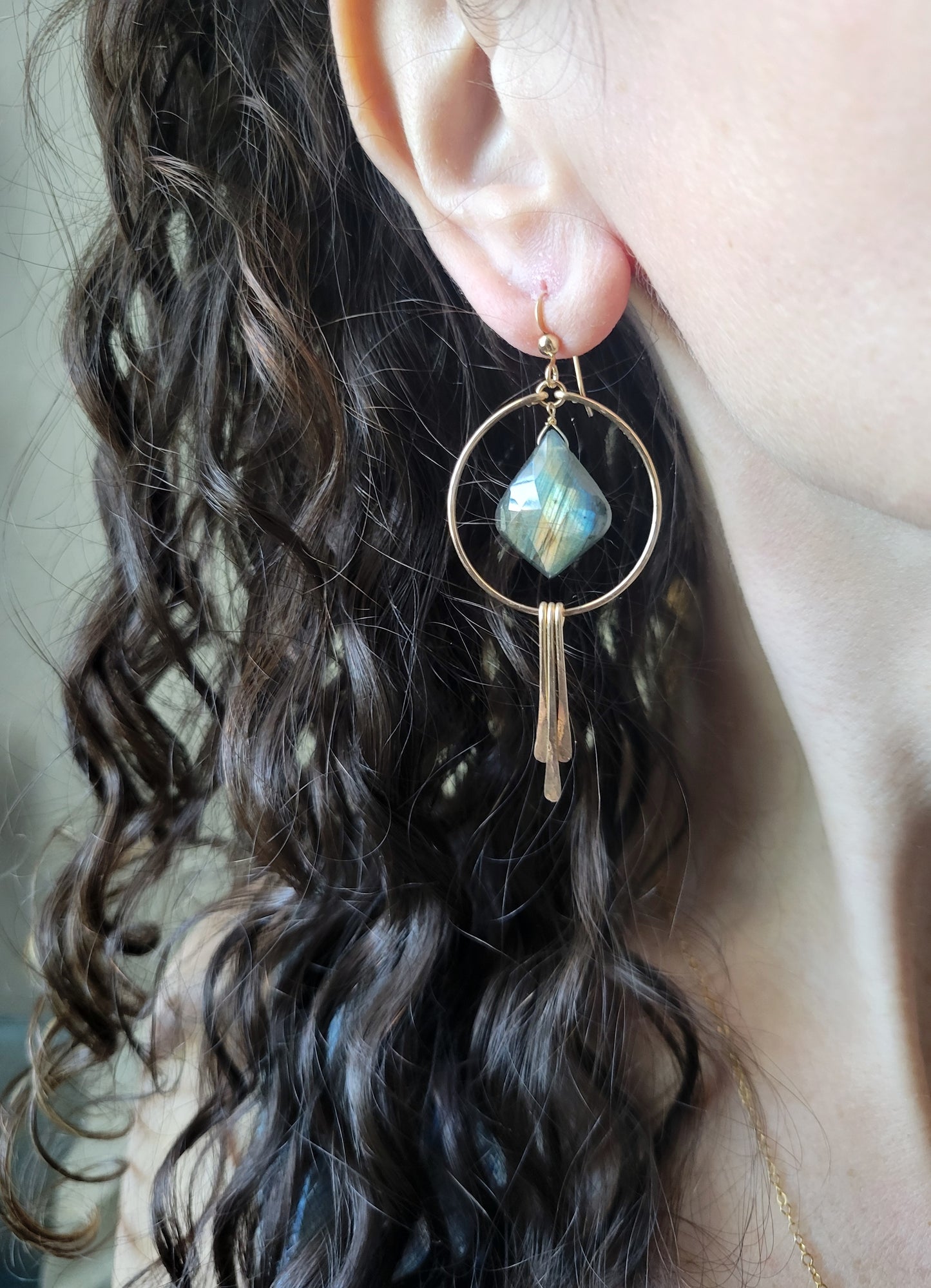 Labradorite Petal Hoop Fringe Earrings