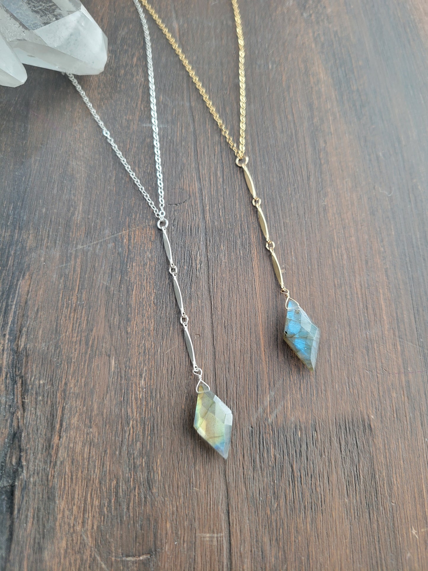 Diamond Labradorite Y Necklace