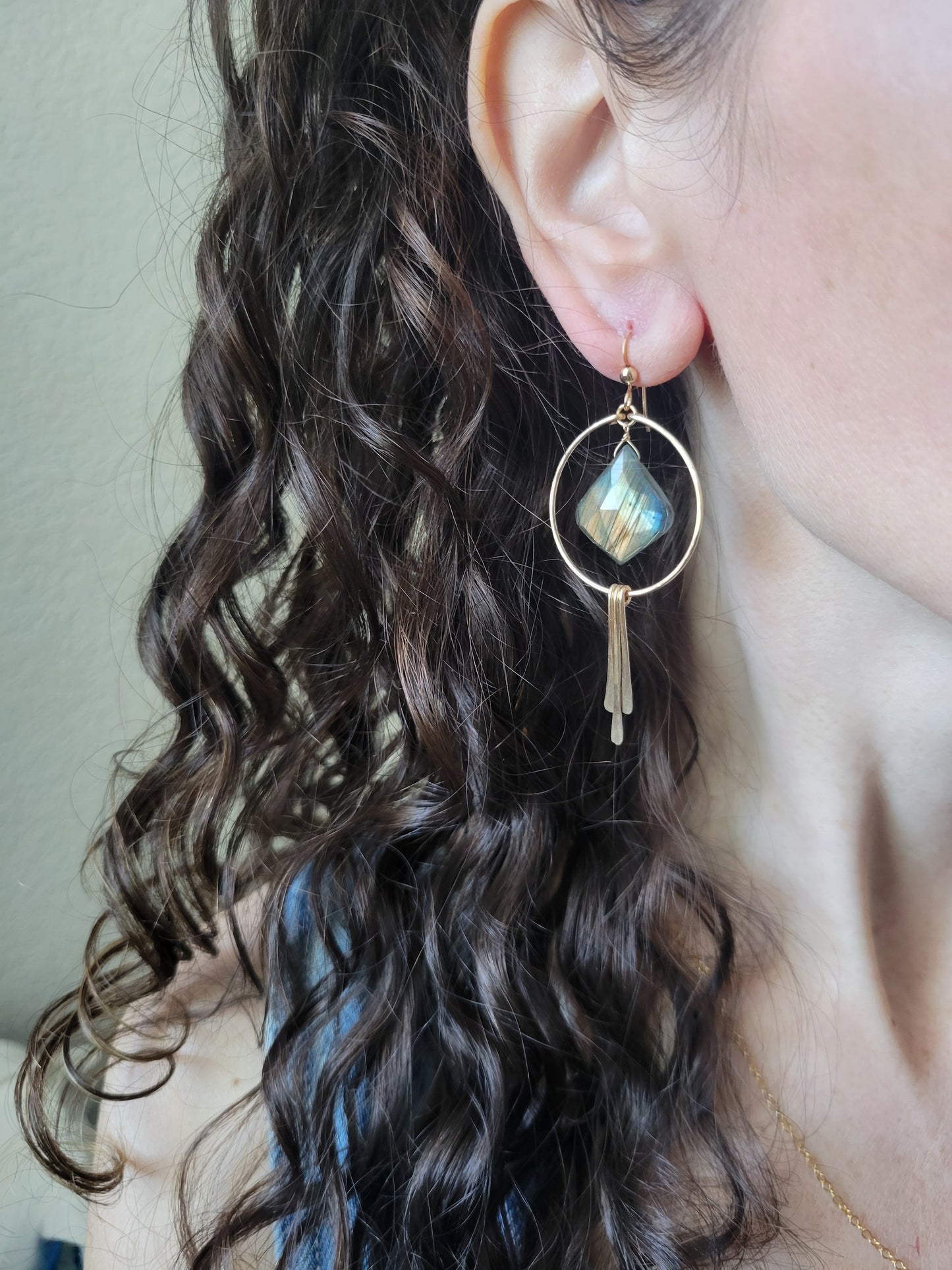 Labradorite Petal Hoop Fringe Earrings