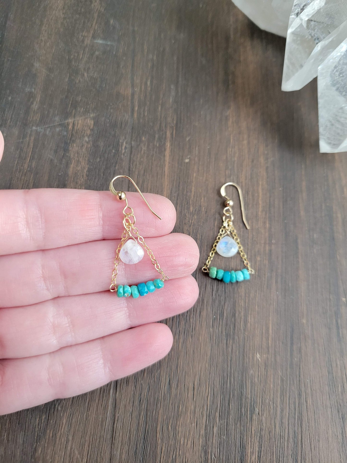 Turquoise and Moonstone Pyramid Earrings