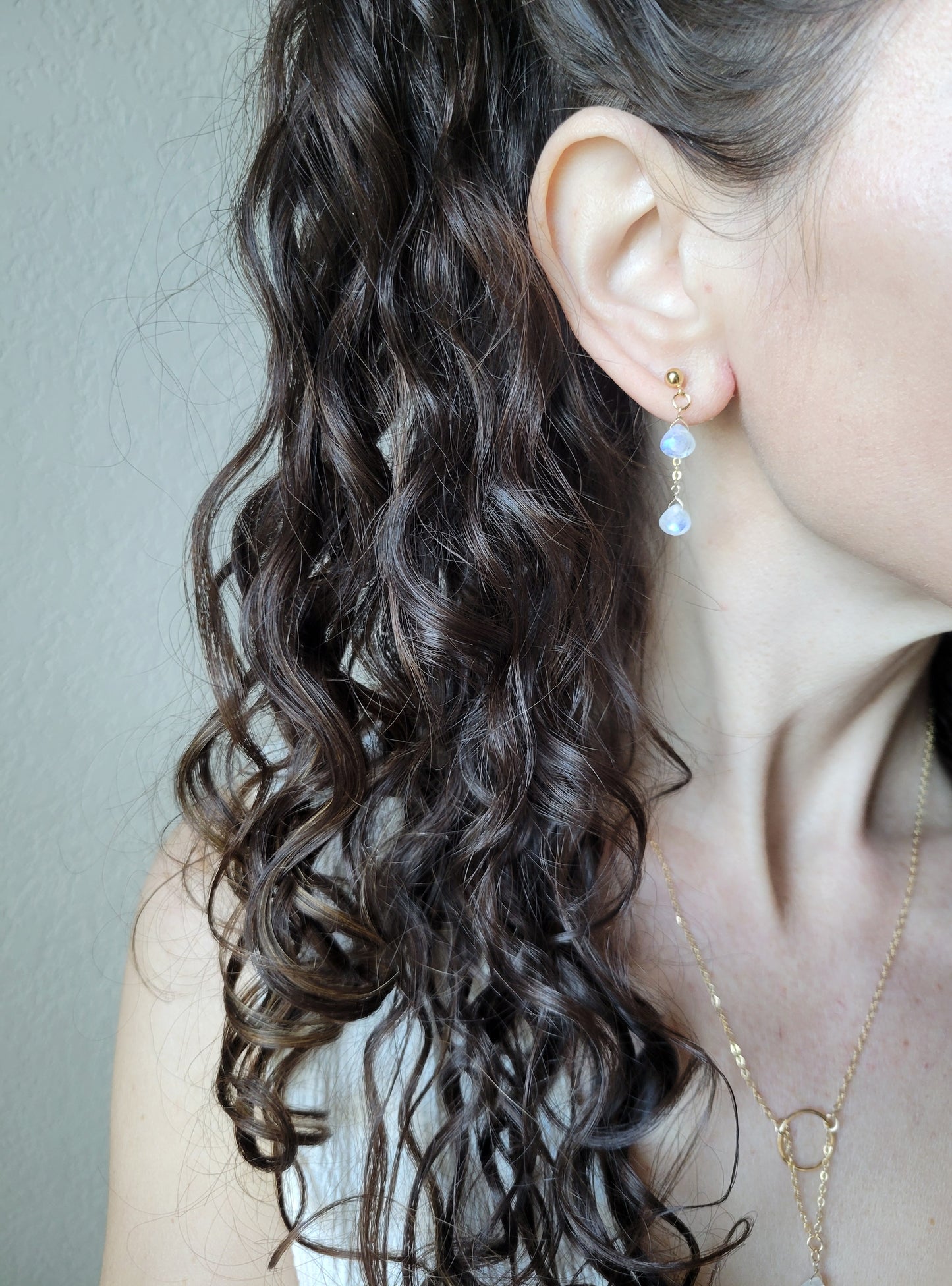 Moonstone Dangle Stud Earrings