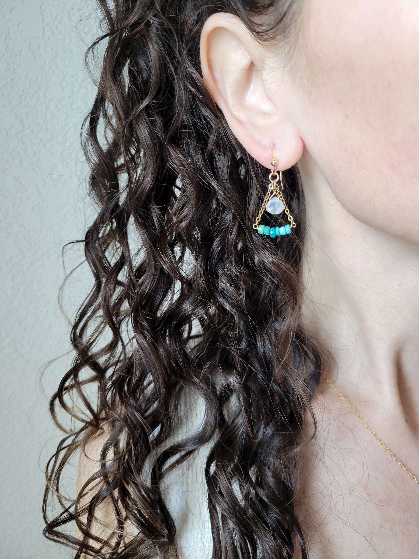 Turquoise and Moonstone Pyramid Earrings