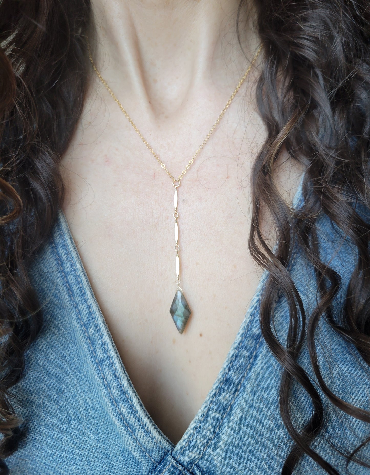 Diamond Labradorite Y Necklace
