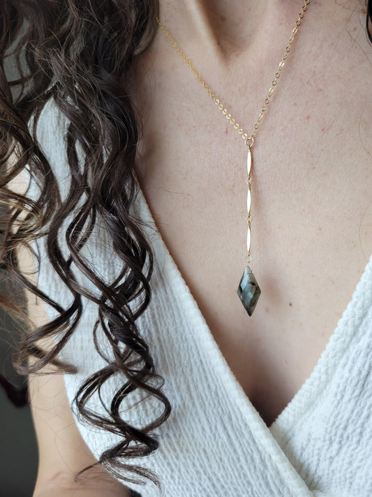 Diamond Labradorite Y Necklace