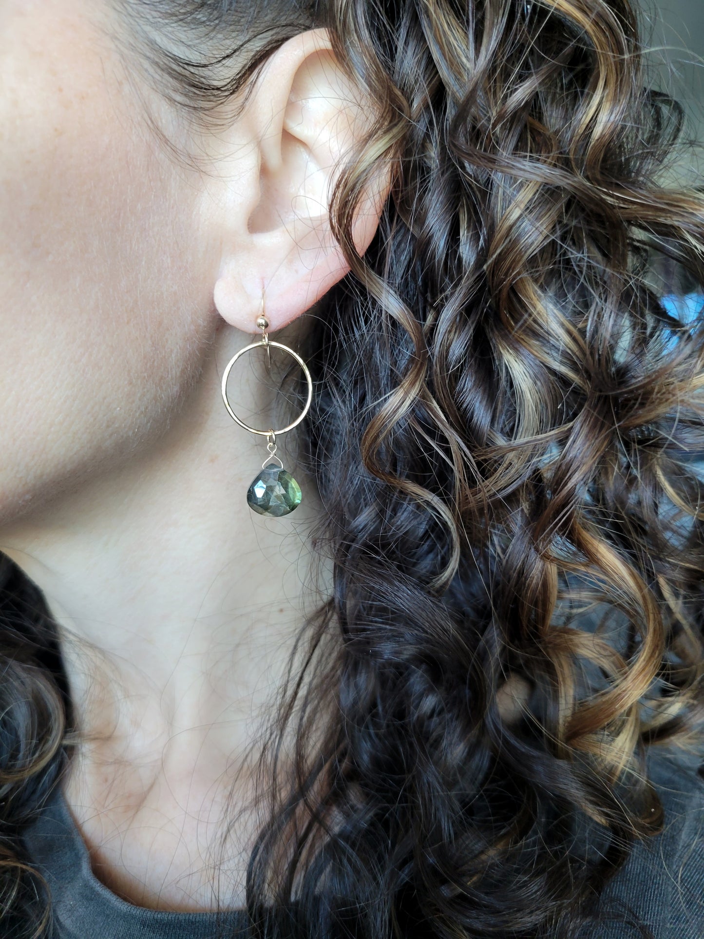 Labradorite Circle Drop Earrings