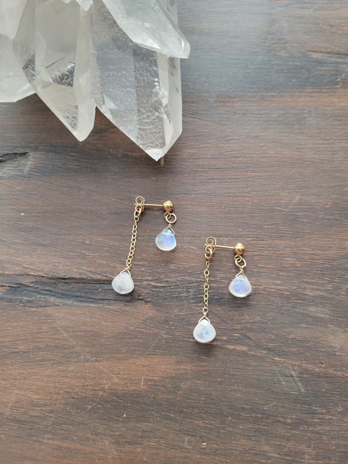 Moonstone Dangle Stud Earrings