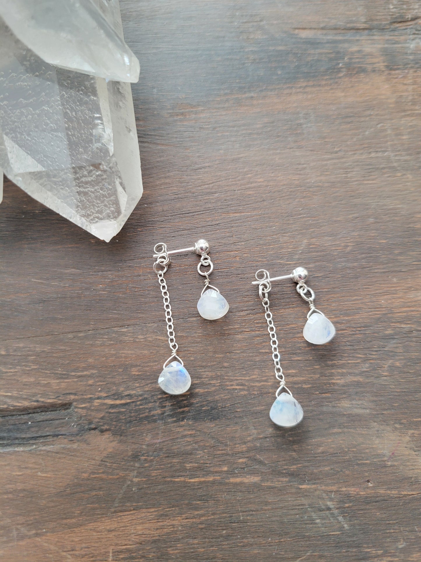Moonstone Dangle Stud Earrings
