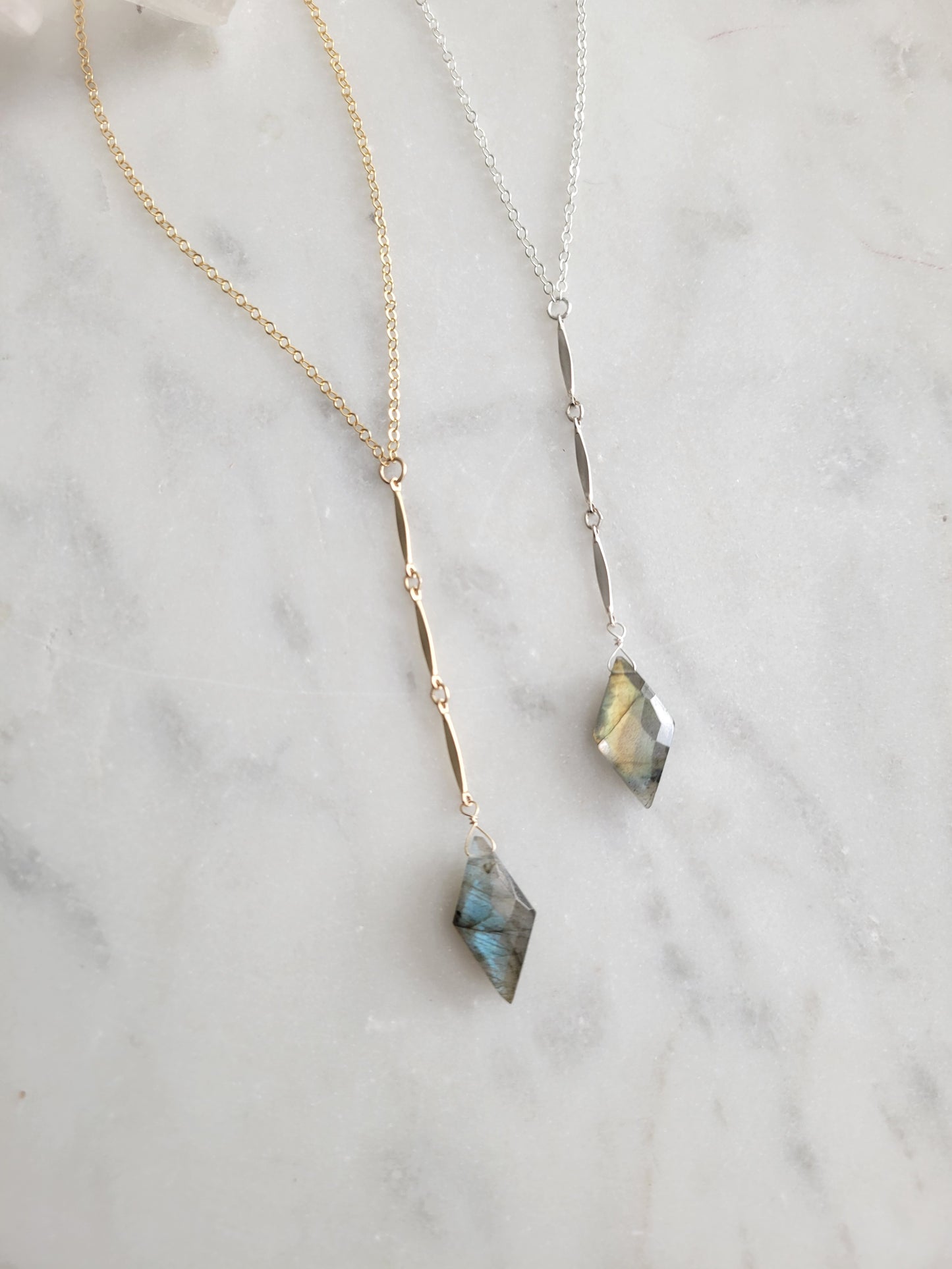 Diamond Labradorite Y Necklace